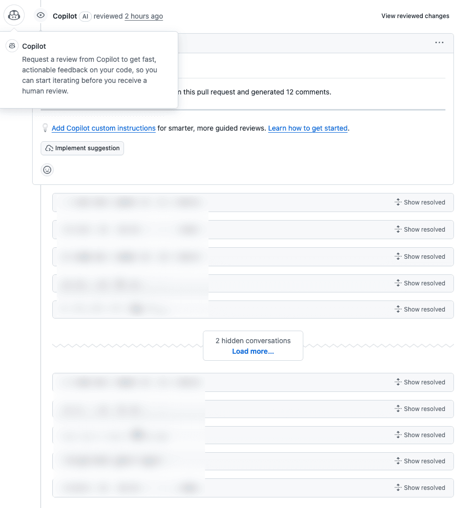 Copilot이 남긴 여러 리뷰