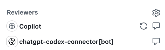 코파일럿과 Codex를 리뷰어로 등록한 모습